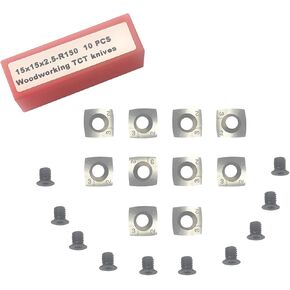 15mm Square Straight Carbide Cutter Insert(15 x15 x2.5-R150),Pack of 10, Designed for Woodworking Spiral Helical Planer Head and DIY Wood Lathe Turning Tools with 10pcs M6x10 Screws
