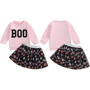 Kayotuas Toddler Baby Girl Halloween Outfit Pumpkin Ghost Sweatshirt Top Tulle Tutu Skirt Set Little Girls Halloween Clothes
