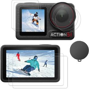 PCTC [6PCS] Screen Protector for DJI Osmo Action 5 Pro Camera, 2 Pack Ultra lear Tempered Glass Screen protector+1pcs Rubber Lens Protective cover Accessories Kit , 0.3mm 9H Hardness Anti-Scrach Anti-Bubble