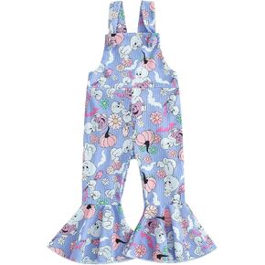 Toddler Baby Girl Halloween Outfit Pumpkin Ghost Bell-Bottom Jumpsuit Bib Overalls Suspender Pants Fall Clothes