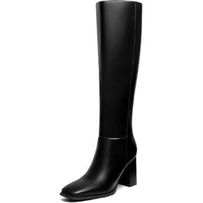 Athlefit Women's Knee High Boots Fashion Chunky Heel Square Toe Tall Boots Side Zipper Long Boots