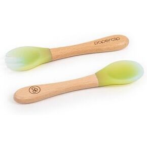 Paperclip Color-Changing Toddler Feeding Spork & Spoon Set - 100% BPA Free - Aurora Green (Aurora Green/Cloud Blue)