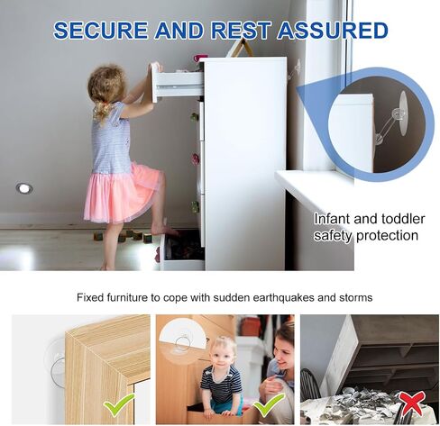 LANMU Adhesive Furniture Wall Anchors, 12 Pairs Anti Tip Furniture Wall Anchor Earthquake Furniture Straps, Prevent Falling for Child Safety in Saudi Arabia