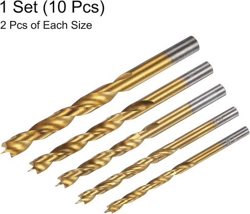 HARFINGTON Brad Point Drill Bit Set 4/5/6/8/10mm Dia Straight Round Shank Drill Metric Brad Point Spiral Twist Drill Bits for Carpenter Woodworking Plastic Rubber, Golden 5in1 Set in Saudi Arabia