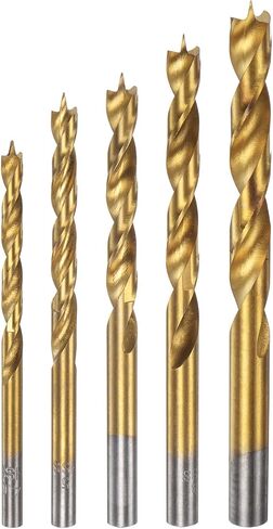 HARFINGTON Brad Point Drill Bit Set 4/5/6/8/10mm Dia Straight Round Shank Drill Metric Brad Point Spiral Twist Drill Bits for Carpenter Woodworking Plastic Rubber, Golden 5in1 Set in Saudi Arabia