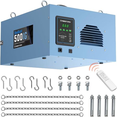 Abestorm Air Filtration System Woodworking with 3-Speed Adjustments, Remote-Controlled and Built-in Ionizer Function, Industrial Hanging Air Filter for Woodworking, Garage, Workshop, DecDust 500IG in Saudi Arabia
