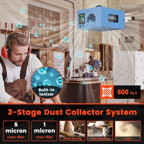 Abestorm Air Filtration System Woodworking with 3-Speed Adjustments, Remote-Controlled and Built-in Ionizer Function, Industrial Hanging Air Filter for Woodworking, Garage, Workshop, DecDust 500IG in Saudi Arabia