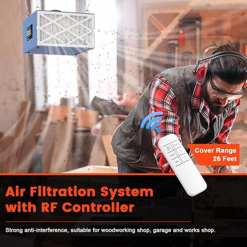 Abestorm Air Filtration System Woodworking with 3-Speed Adjustments, Remote-Controlled and Built-in Ionizer Function, Industrial Hanging Air Filter for Woodworking, Garage, Workshop, DecDust 500IG in Saudi Arabia