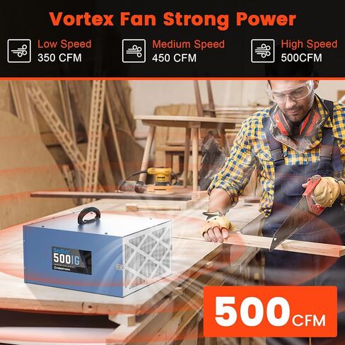 Abestorm Air Filtration System Woodworking with 3-Speed Adjustments, Remote-Controlled and Built-in Ionizer Function, Industrial Hanging Air Filter for Woodworking, Garage, Workshop, DecDust 500IG in Saudi Arabia