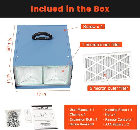 Abestorm Air Filtration System Woodworking with 3-Speed Adjustments, Remote-Controlled and Built-in Ionizer Function, Industrial Hanging Air Filter for Woodworking, Garage, Workshop, DecDust 500IG in Saudi Arabia