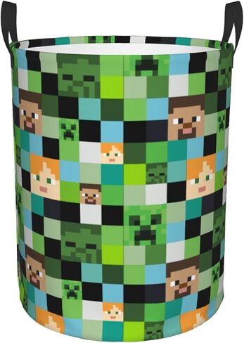 Video Game Mosaic Background Round Laundry Hamper Storage Basket Toys Clothes Organizer Bin For Home Bathroom Bedroom Dorm Nursery, 62l in Saudi Arabia
