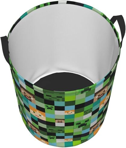 Video Game Mosaic Background Round Laundry Hamper Storage Basket Toys Clothes Organizer Bin For Home Bathroom Bedroom Dorm Nursery, 62l in Saudi Arabia