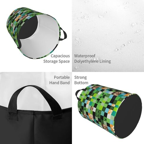 Video Game Mosaic Background Round Laundry Hamper Storage Basket Toys Clothes Organizer Bin For Home Bathroom Bedroom Dorm Nursery, 62l in Saudi Arabia