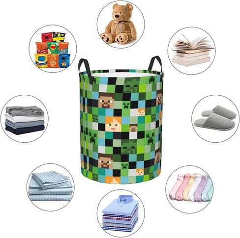 Video Game Mosaic Background Round Laundry Hamper Storage Basket Toys Clothes Organizer Bin For Home Bathroom Bedroom Dorm Nursery, 62l in Saudi Arabia