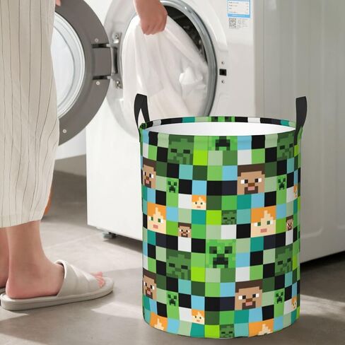 Video Game Mosaic Background Round Laundry Hamper Storage Basket Toys Clothes Organizer Bin For Home Bathroom Bedroom Dorm Nursery, 62l in Saudi Arabia