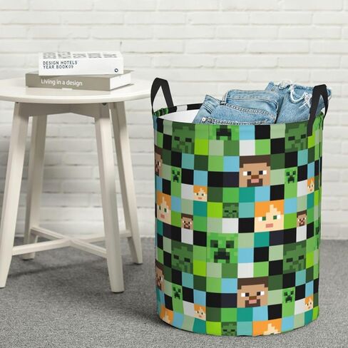 Video Game Mosaic Background Round Laundry Hamper Storage Basket Toys Clothes Organizer Bin For Home Bathroom Bedroom Dorm Nursery, 62l in Saudi Arabia