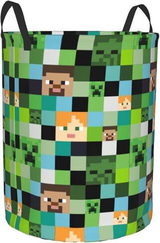 Video Game Mosaic Background Round Laundry Hamper Storage Basket Toys Clothes Organizer Bin For Home Bathroom Bedroom Dorm Nursery, 62l in Saudi Arabia