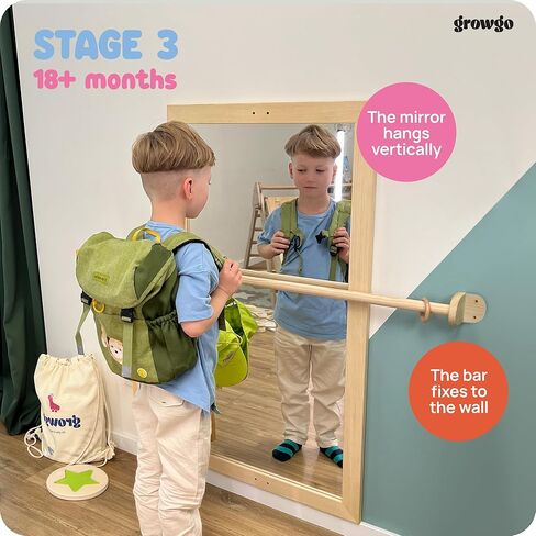 Montessori Mirror Baby Wall, Baby Pull Up Bar, Montessori 3-in-1 Shatterproof Mirror, Wooden Pull Up Bar, Toddler Pull Up Bar, Montessori Baby Furniture, Balancing Nature and Development in Kuwait