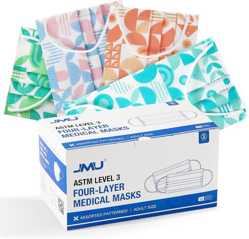 JMU 50 Pack Multicolor Disposable Face Masks, 4-Ply ASTM Level 3 Medical Face Masks for Adults in Saudi Arabia