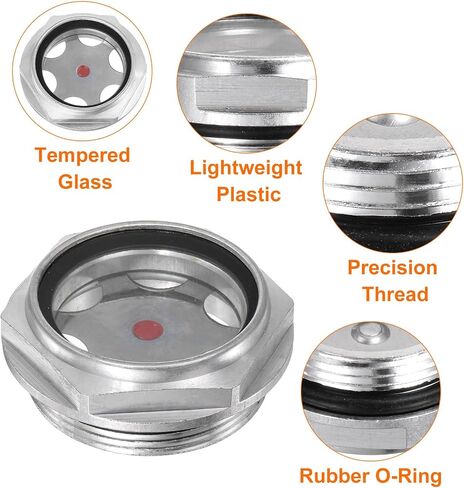 HARFINGTON 2pcs Air Compressor Oil Sight Glass G1" Male Thread Liquid Level Gauge Aluminum Alloy Hex Head Oil Indicator Window with O-Ring for Air Compressor Gearbox Tanks, Silver in Kuwait