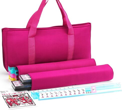 Mose Cafolo American Mahjong Game Set - Red (Burgundy) Quilted Soft Bag - 166 White Engraved Tiles, 4 All-in-One Rack/Pushers Complete Western Mah-Jongg, Maj Jongg, Ma Jong Set in Saudi Arabia