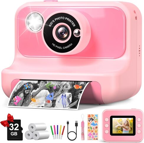 Kids Camera Instant Print, Christmas Birthday Gifts for Girls and Boys, Kids Camera 1080P HD Video Digital Camera, Toddler Toy for 3-12 Years Old, Black in Kuwait