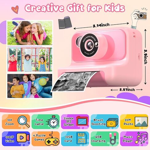 Kids Camera Instant Print, Christmas Birthday Gifts for Girls and Boys, Kids Camera 1080P HD Video Digital Camera, Toddler Toy for 3-12 Years Old, Black in Kuwait