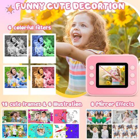 Kids Camera Instant Print, Christmas Birthday Gifts for Girls and Boys, Kids Camera 1080P HD Video Digital Camera, Toddler Toy for 3-12 Years Old, Black in Kuwait