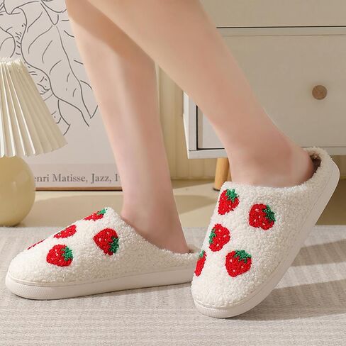 House Slippers for Women, Animal Fruit Slipper with Cat Highland Cow Dog Strawberry Flower Heart, Adult House Shoes with Checker Rainbow Evil Eyes, Winter Fuzzy Bedroom Slides, Soft Cute Cozy in Saudi Arabia