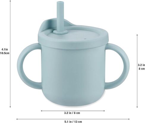 PandaEar Silicone Baby Feeding Set| 2 Pack Silicone Divided Suction Plate and 2 Pack Tiny Cup with 2 Spoons 2 Forks| Baby Led Weaning Supplies Self Feeding Eating Utensils (Light Blue/Light Green) in Saudi Arabia