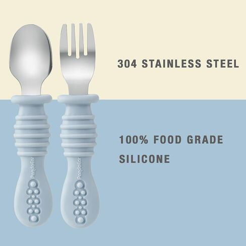 PandaEar Silicone Baby Feeding Set| 2 Pack Silicone Divided Suction Plate and 2 Pack Tiny Cup with 2 Spoons 2 Forks| Baby Led Weaning Supplies Self Feeding Eating Utensils (Light Blue/Light Green) in Saudi Arabia