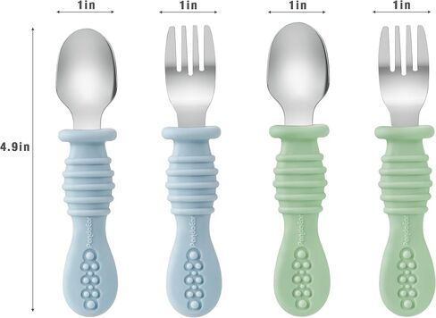 PandaEar Silicone Baby Feeding Set| 2 Pack Silicone Divided Suction Plate and 2 Pack Tiny Cup with 2 Spoons 2 Forks| Baby Led Weaning Supplies Self Feeding Eating Utensils (Light Blue/Light Green) in Saudi Arabia