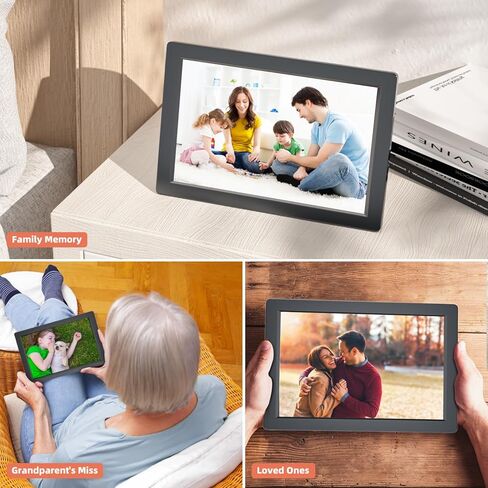 ARAFUNA Frameo 10.1 بوصة إطار صورة رقمي WiFi، إطار صورة رقمي لمشاركة الصور، شاشة لمس HD IPS، تدوير تلقائي، تخزين مدمج 16 جيجابايت، قابل للتركيب على سطح المكتب in Kuwait