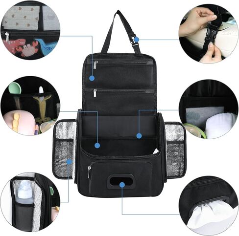 HOMBYS Portable Car Diaper Caddy Organizer, Car Caddy with Lid for Baby Stuff,Baby Backseat Car Organizer,Multifunctional Car Back Seat Oganizer (Black) in Saudi Arabia