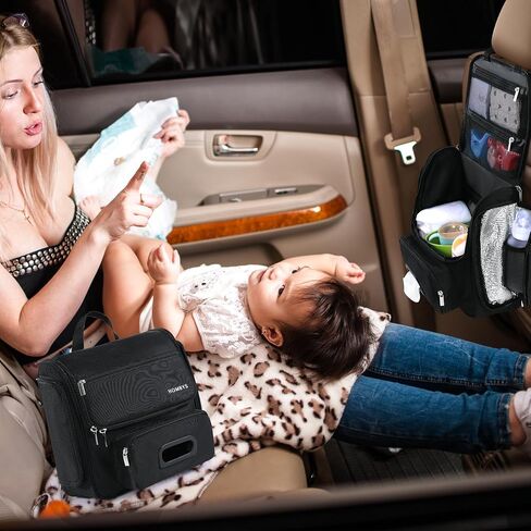 HOMBYS Portable Car Diaper Caddy Organizer, Car Caddy with Lid for Baby Stuff,Baby Backseat Car Organizer,Multifunctional Car Back Seat Oganizer (Black) in Saudi Arabia