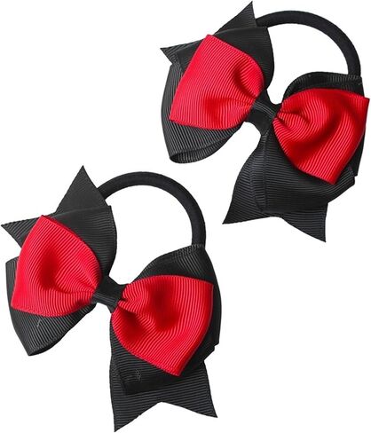 Baby Girls' Bow Hair Ties hair accessories Baby Hair Ties with Bows for Toddler Ponytail Holders Small Hair Ties.(FS18) (Red Black) in Kuwait