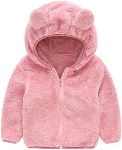 Baby & Toddler Girls Hooded Jacket Fleece Hoodie Winter, Spring, Autumn Warm Solid Color Coat with Cute Bear Ear Sweater in Saudi Arabia