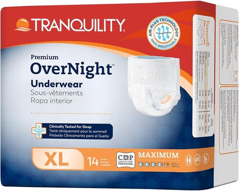 Tranquility Premium Overnight Disposable Absorbent Underwear - Maximum Absorbency, All-Night Sleep, Breathable Comfort - 34 oz Capacity, 3XL, 10 Count in Saudi Arabia