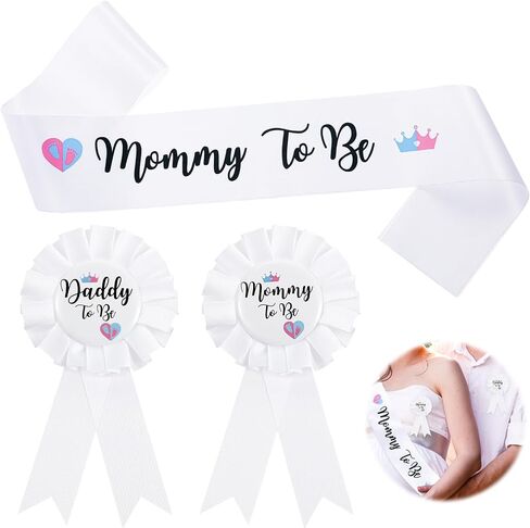 3Pcs Gender Reveal Decorations Sash and Tinplate Badge Mommy to Be and Daddy to Be Baby Shower, Mommy Sash and Daddy to Be Tinplate Badge Decorations for Pregnant Keepsake Gifts in Saudi Arabia