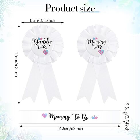 3Pcs Gender Reveal Decorations Sash and Tinplate Badge Mommy to Be and Daddy to Be Baby Shower, Mommy Sash and Daddy to Be Tinplate Badge Decorations for Pregnant Keepsake Gifts in Saudi Arabia
