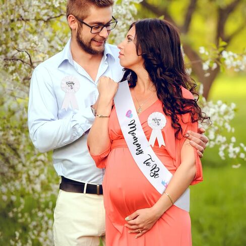 3Pcs Gender Reveal Decorations Sash and Tinplate Badge Mommy to Be and Daddy to Be Baby Shower, Mommy Sash and Daddy to Be Tinplate Badge Decorations for Pregnant Keepsake Gifts in Saudi Arabia