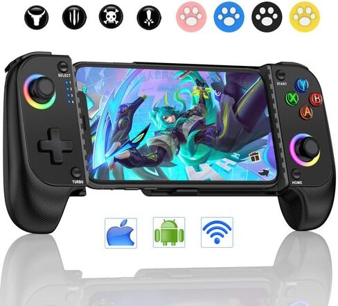 Wireless Mobile Game Controller for iPhone/Android with Phone Case Support - RGB Phone Gaming Controller for Xbox Game Pass, PlayStation, Steam Link, Call of Duty, Roblox, Minecraft and More, Come with Thumb Grip&Crystal Stickers in Saudi Arabia