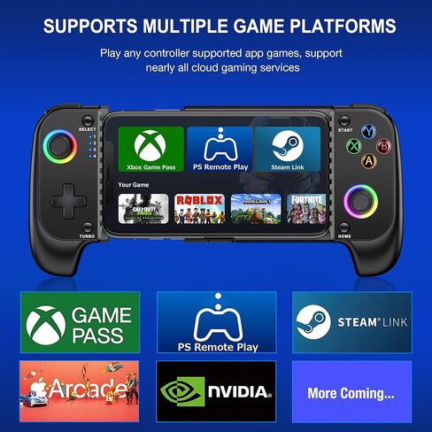 Wireless Mobile Game Controller for iPhone/Android with Phone Case Support - RGB Phone Gaming Controller for Xbox Game Pass, PlayStation, Steam Link, Call of Duty, Roblox, Minecraft and More, Come with Thumb Grip&Crystal Stickers in Saudi Arabia