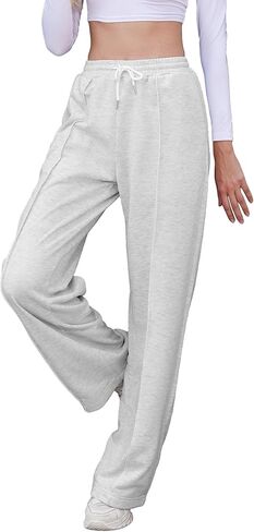 بنطال رياضي بأرجل واسعة للنساء برباط وخصر مطاطي للركض مع جيوب in Kuwait