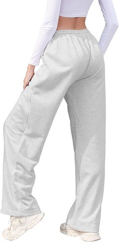 بنطال رياضي بأرجل واسعة للنساء برباط وخصر مطاطي للركض مع جيوب in Kuwait