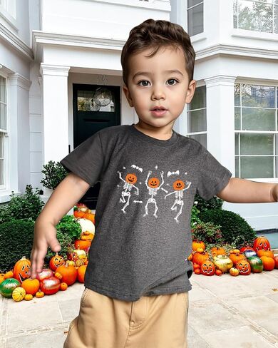 Halloween Shirts for Kids Toddler Pumpkin Face Ghost Skeleton Cotton Tshirt Clothes 2-7 Years in Kuwait