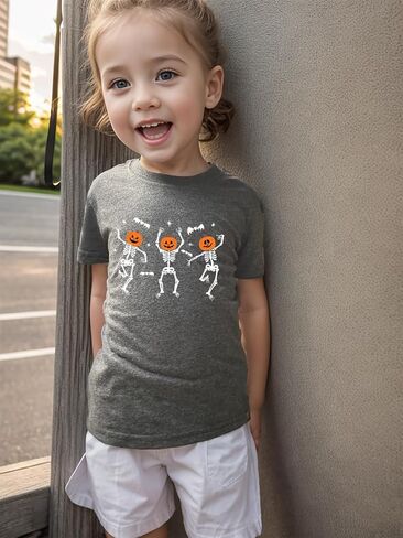Halloween Shirts for Kids Toddler Pumpkin Face Ghost Skeleton Cotton Tshirt Clothes 2-7 Years in Kuwait