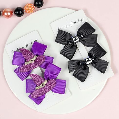Baby Halloween Hair Bow Clip Girls Halloween Hair Clip Headwear Halloween Hair Accessories 2 Pack WJR19 (Orange Pumpkin) in Kuwait