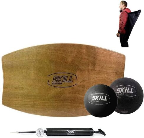 The Skill Board Beginner to Pro - حزمة لوح التوازن الخشبي للبالغين - متضمنة. مدرب التوازن لجميع الرياضات، أو صالة الألعاب الرياضية، أو مكتب الوقوف، أو ألعاب الفناء، وكرتين للياقة البدنية، ومضخة كرات والمزيد in Kuwait