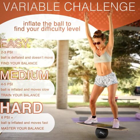 The Skill Board Beginner to Pro - حزمة لوح التوازن الخشبي للبالغين - متضمنة. مدرب التوازن لجميع الرياضات، أو صالة الألعاب الرياضية، أو مكتب الوقوف، أو ألعاب الفناء، وكرتين للياقة البدنية، ومضخة كرات والمزيد in Kuwait